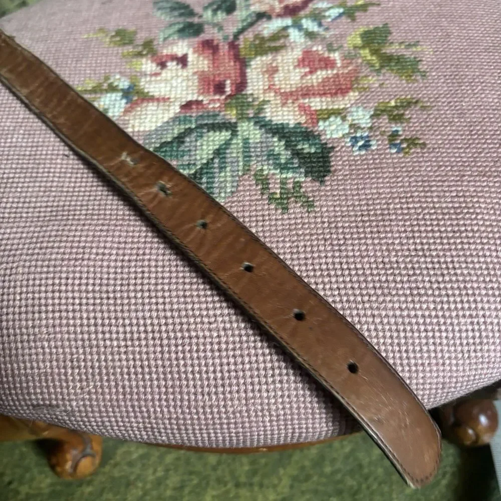 Vtg Retro 70s Gold Monogram JC Logo Leather Belt Plaque Buckle Patina Brown 36